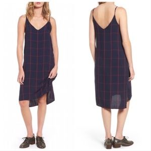Rails Suki Tartan Navy Midnight Blue and Red Plaid Midi Dress Sz. Medium